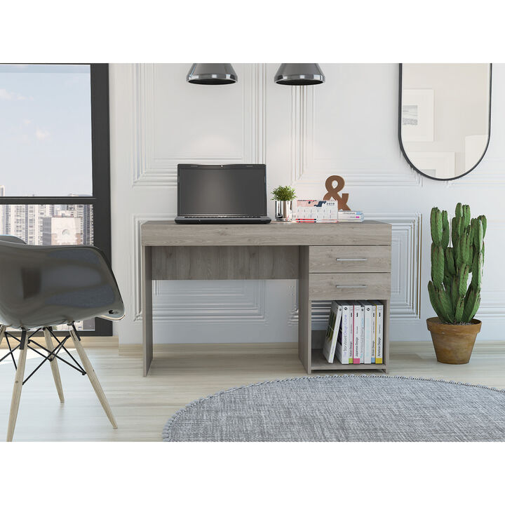 Ibare Two Drawer Computer Desk, One Lower Shelf - Light Gray