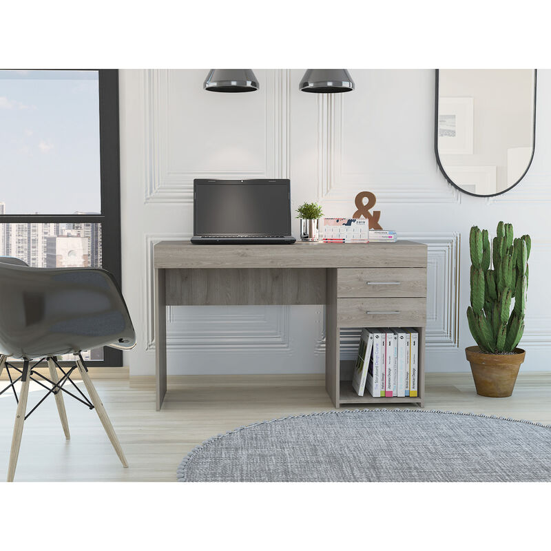 Ibare Two Drawer Computer Desk, One Lower Shelf - Light Gray