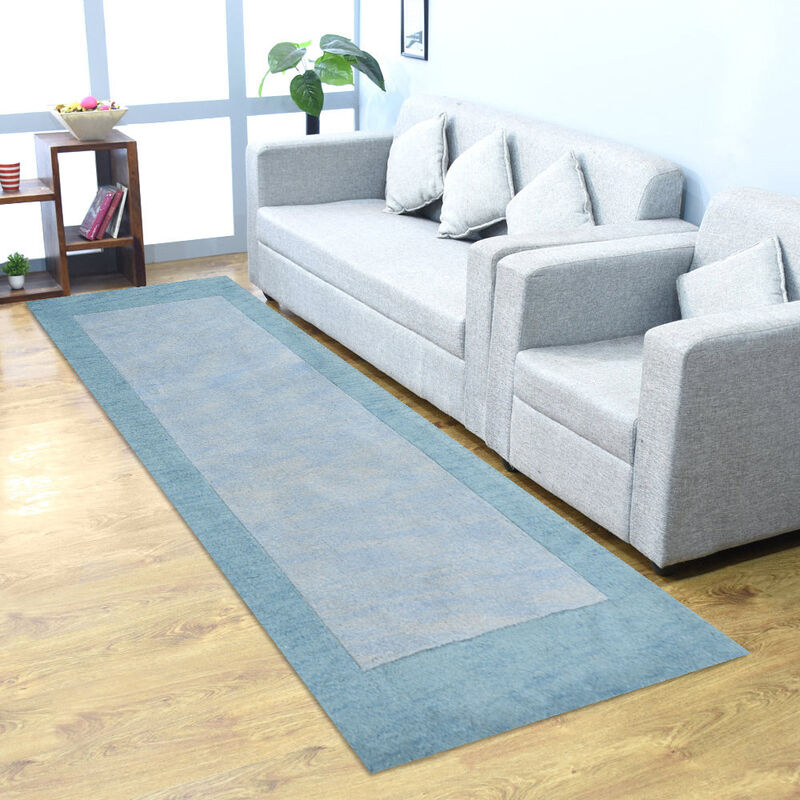 RUGSOTIC CARPETS HAND TUFTED WOOL ECO-FRIENDLY AREA RUGS  - 2'6''x10', Runner Shape, Light Blue Blue, Contemporary Modern Design, High Pile Handmade Area Rugs for Living Room, Bed Room (K00201)