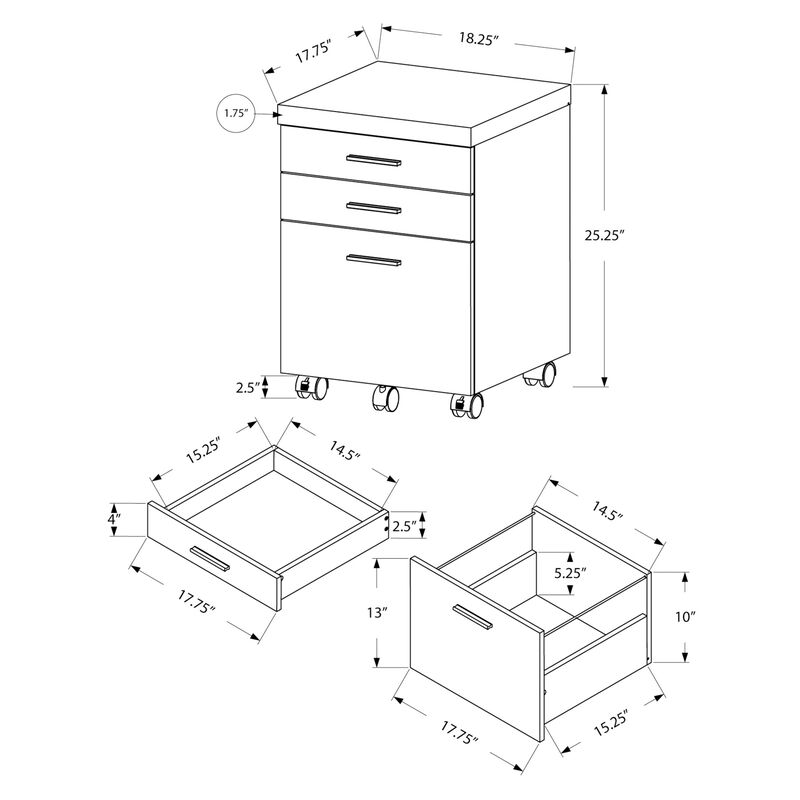 Monarch Specialties I 7401 File Cabinet, Rolling Mobile, Storage Drawers, Printer Stand, Office, Work, Laminate, Grey, Contemporary, Modern