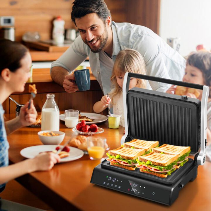 Hivvago 3 in 1 Indoor Electric Panini Press Grill with LED Display-Black