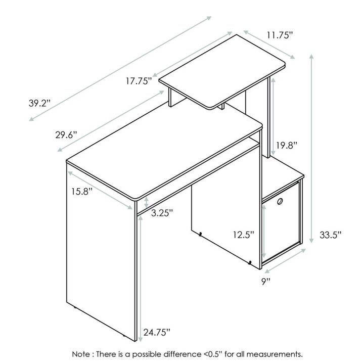 Furinno Furinno Econ Multipurpose Home Office Computer Writing Desk w/Bin, White/Black, 12095WH/BK