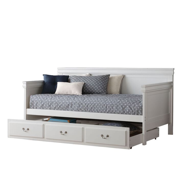 Piya Transitional Wooden Day Bed with Beveled Edges, White-Benzara