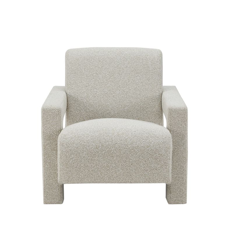 Cid Lily 28 Inch Accent Chair, Foam Cushioned Plush Beige Polyester Fabric - Benzara