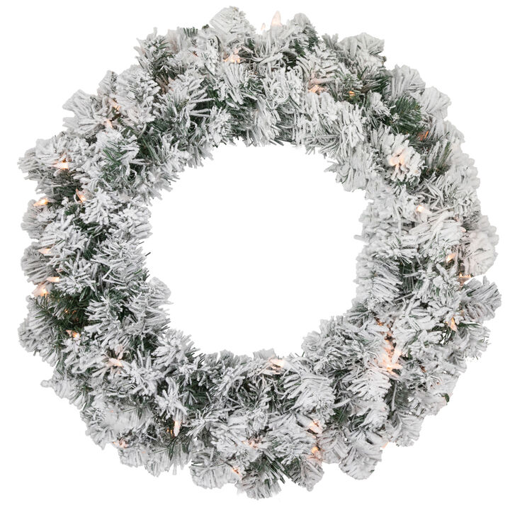 Pre-lit Heavily Flocked Madison Pine Artificial Christmas Wreath  24-Inch  Clear Lights