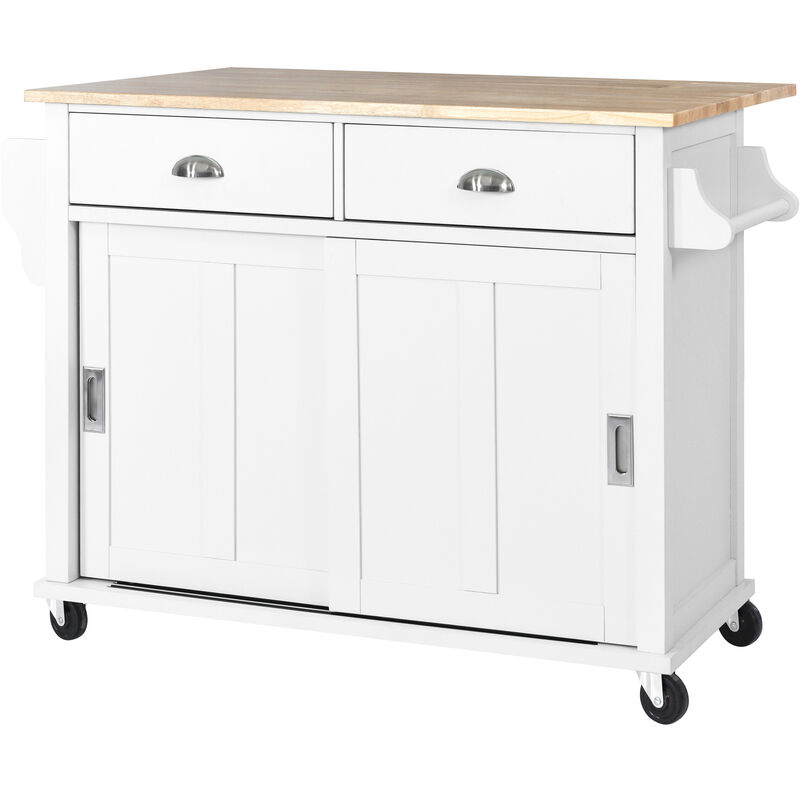 Streamdale White Kitchen Cart with Drop-Leaf Countertop