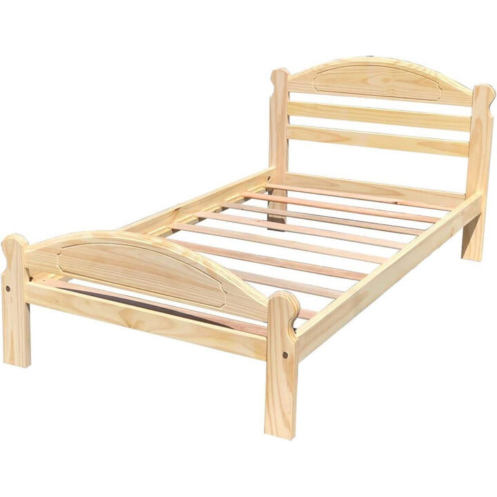 QuikFurn Twin Unfinished Solid Pine Wood Platform Bed Frame with Headboard and Footboard