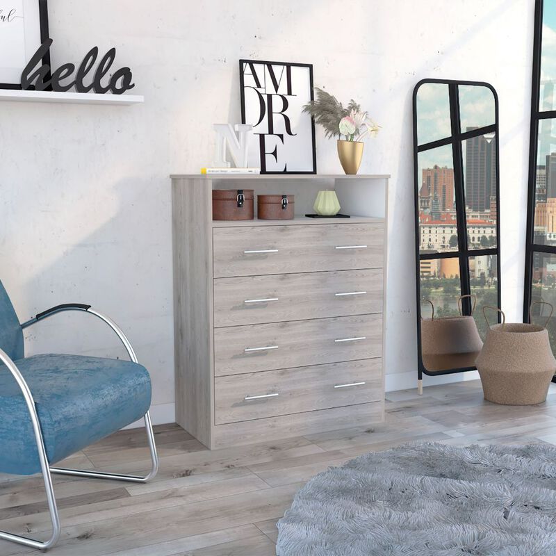 Four Drawer Dresser Wuju, Bedroom, Light Gray / White