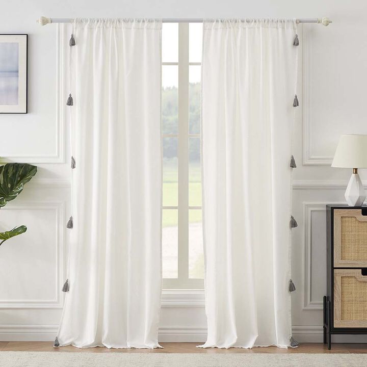 Greenland Home Monterrey Festooned with Large Tassels Window Panel Pair - Each 42"x84" Antique White