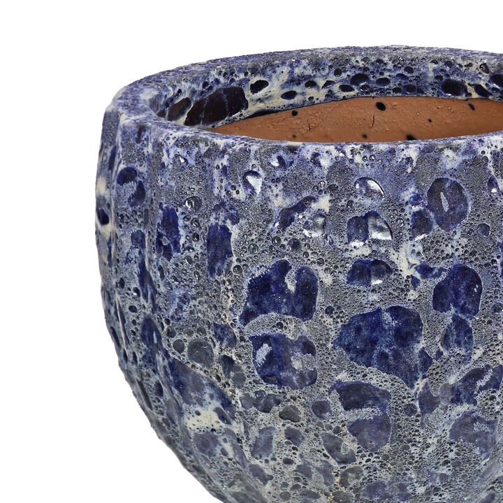 Sunnydaze 10" Round Fluted Lava Finish Planter - Dark Blue - Set of 2