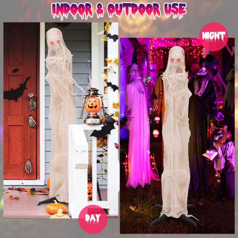 Hivvago 6FT Halloween Animated Standing Mummy with LED Red Glowing Eyes