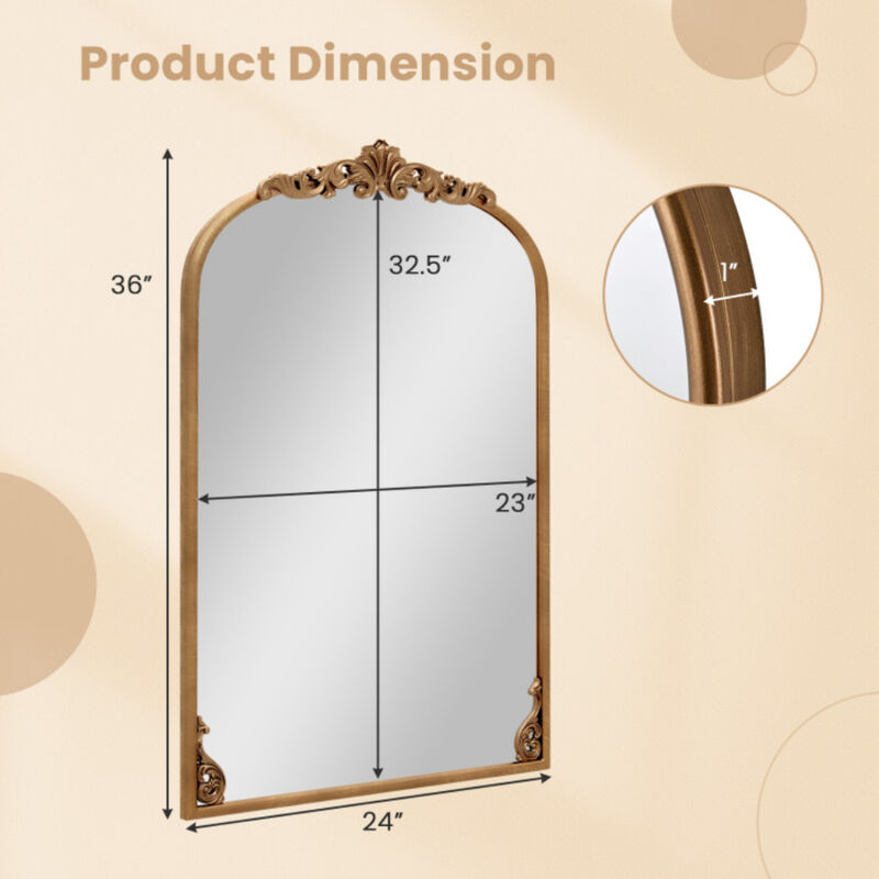 Arched Wall Mirror with Gold Metal Frame, Traditional Baroque Style