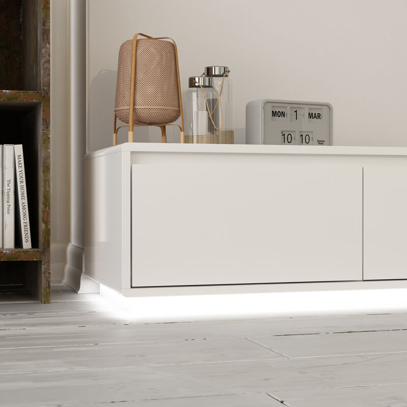 FUFU&GAGA Modern Floating TV Stand with Adjustable LED Lighting and Spacious Storage Drawers, (70.9" W x 15.7" D x 11.8" H),White