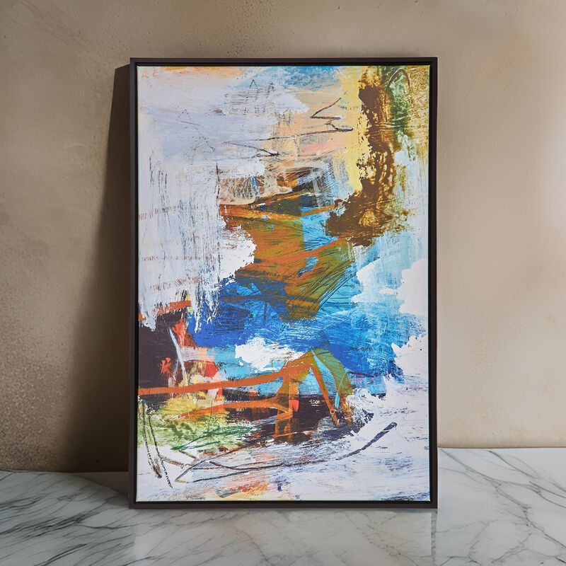 25 x 37 Handcrafted Wall Art Abstract Giclee, Black Frame, Multicolor - Benzara