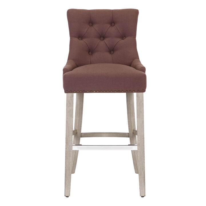 WestinTrends 29" Linen Fabric Tufted Upholstered Bar Stool, Antique Grey