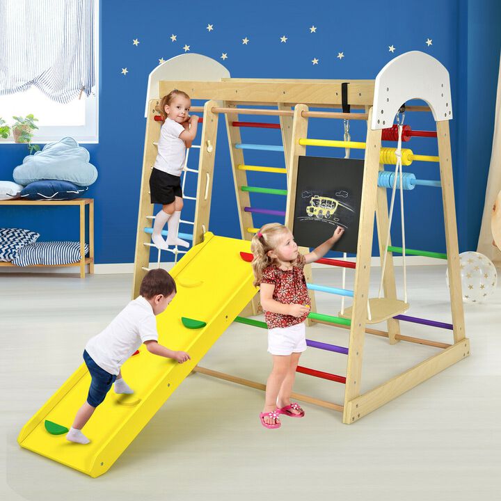 Indoor Playground Climbing Gym Wooden 8-in-1 Climber Playset for Children