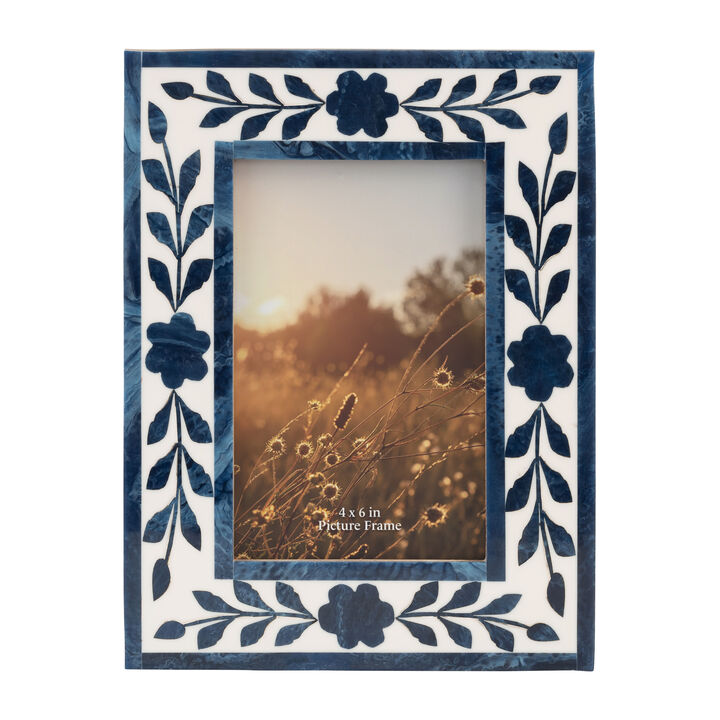 4x6 Blue Petals Photo Frame, white/blue