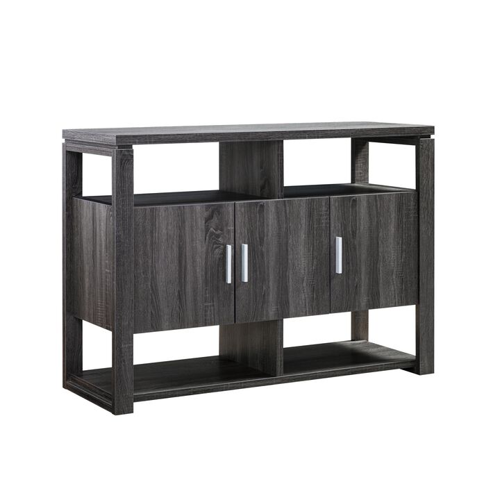 47 Inch Serving Cabinet Buffet Sideboard Console, 2 Shelves, 3 Doors, Gray - Benzara