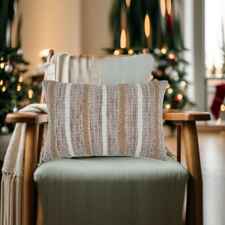 Ishy 14 x 22 Lumbar Accent Pillow Set of 4, Stripe Design, Brown White -