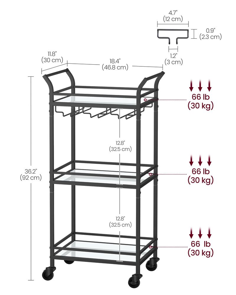 Small Bar Cart with 3-Tier Mirrored Shelves – Elegant Mobile Drink Station for Entertaining