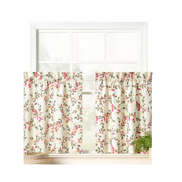 Ellis Vintage Stylish Medium Scale Printed Vine Pattern 1.5" Rod Pocket Tier for Windows 56"x24" Pecan