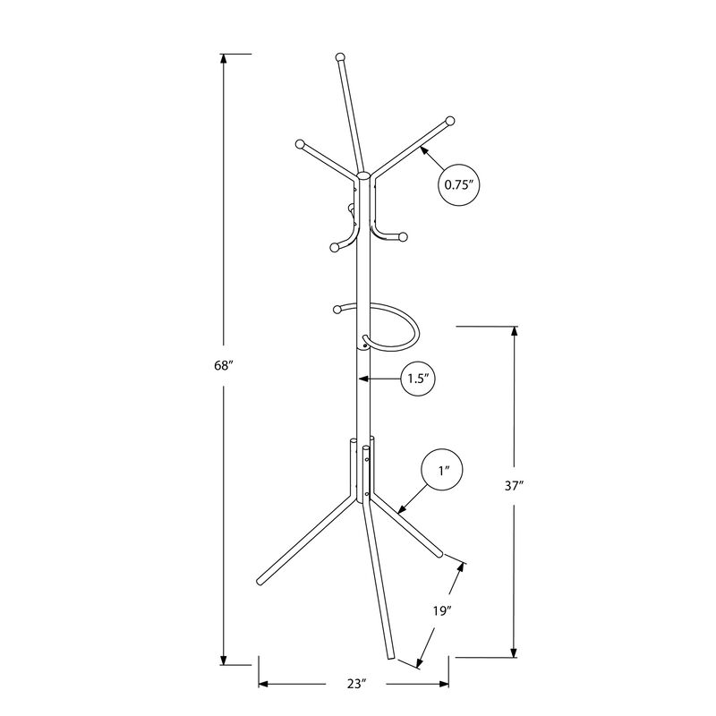 Monarch Specialties I 2164 Coat Rack, Hall Tree, Free Standing, Hanging Bar, 6 Hooks, Entryway, 68"H, Bedroom, Metal, White, Contemporary, Modern