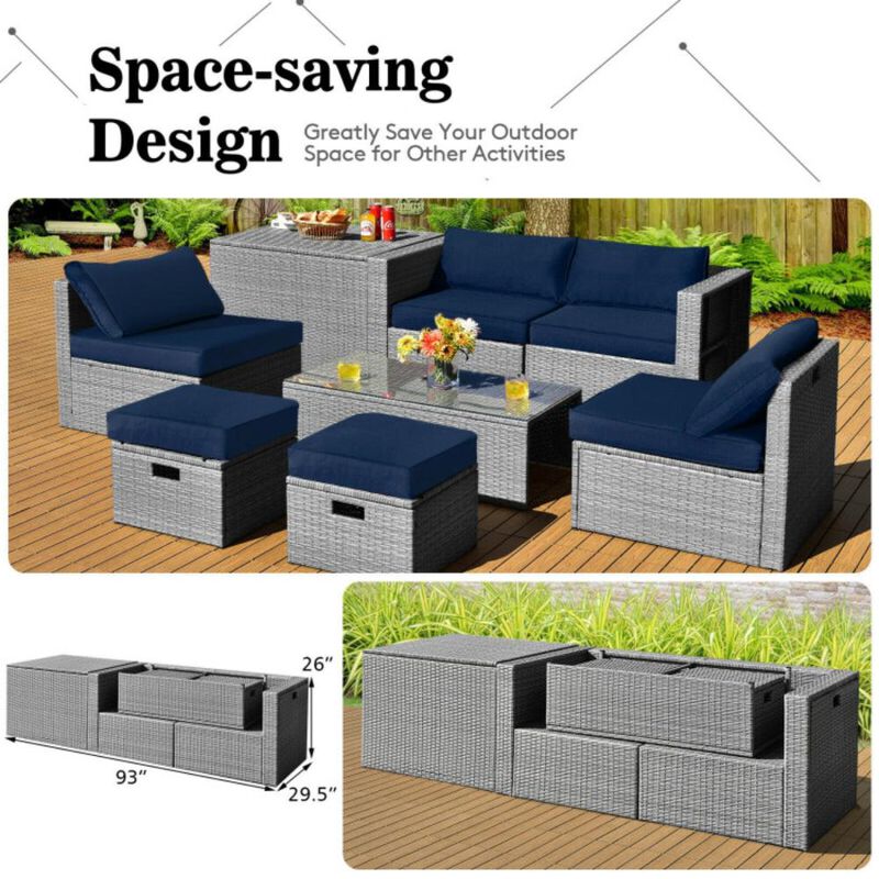 Hivvago 8 Pieces Patio Rattan Furniture Set with Storage Waterproof Cover and Cushion