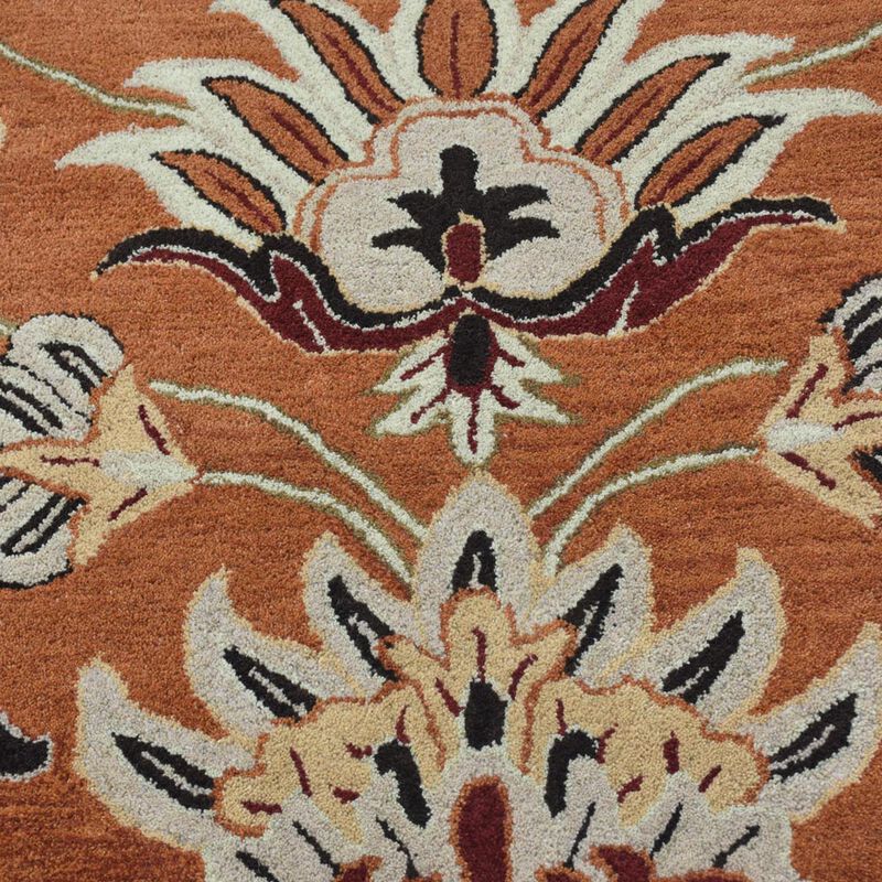 RUGSOTIC CARPETS HAND TUFTED WOOL ECO-FRIENDLY AREA RUGS  - 9'x12', Rectangle Shape, Orange, Floral Modern Design, High Pile Thick Handmade Anti Skid Area Rugs for Living Room, Bed Room (K00268)