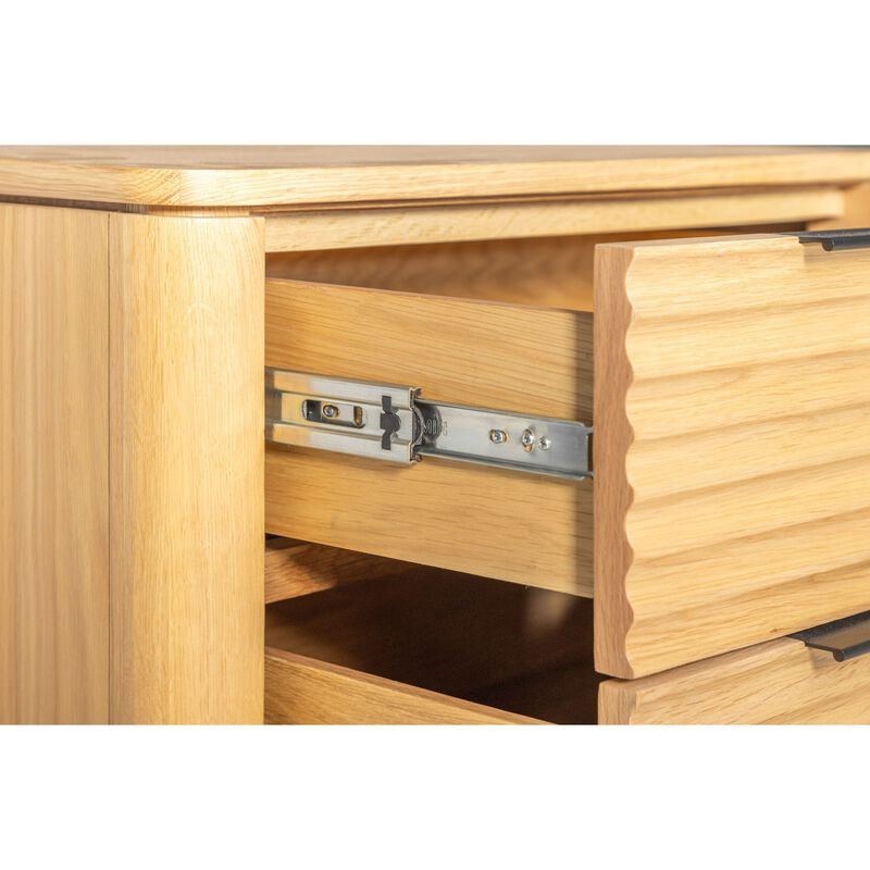 Cid Jima 26 Inch Nightstand, 2 Drawers, Solid Wood in Natural Oak Finish - Benzara