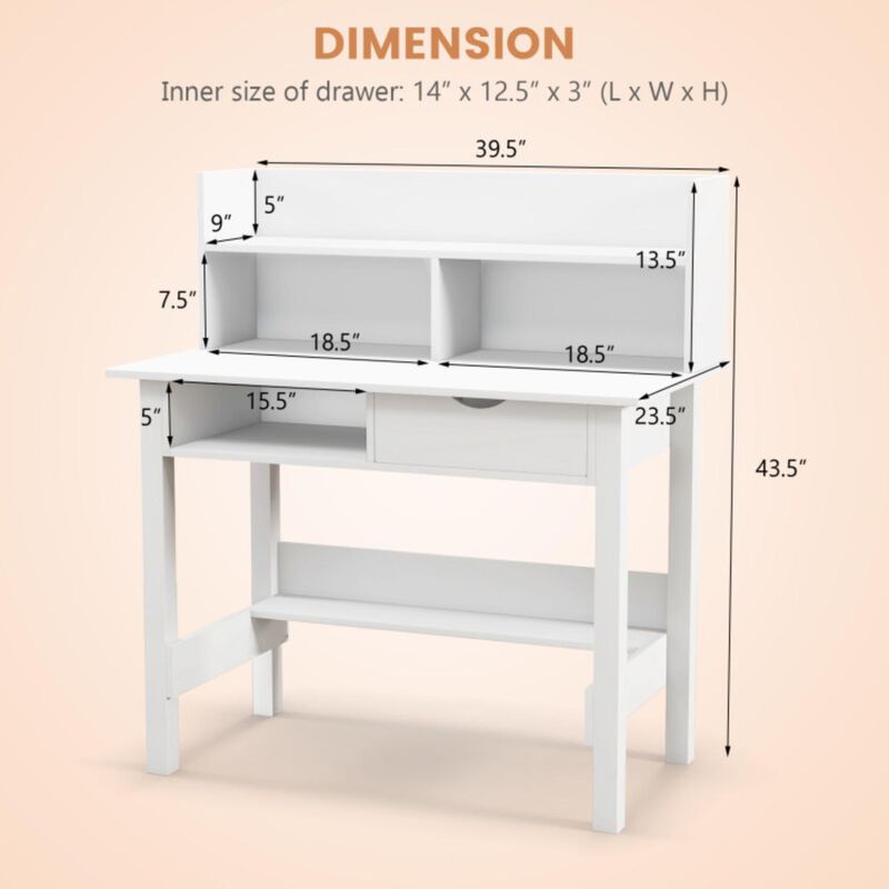Hivvago Home Office Computer Desk with Storage Shelves and Drawer Ideal for Working and Studying