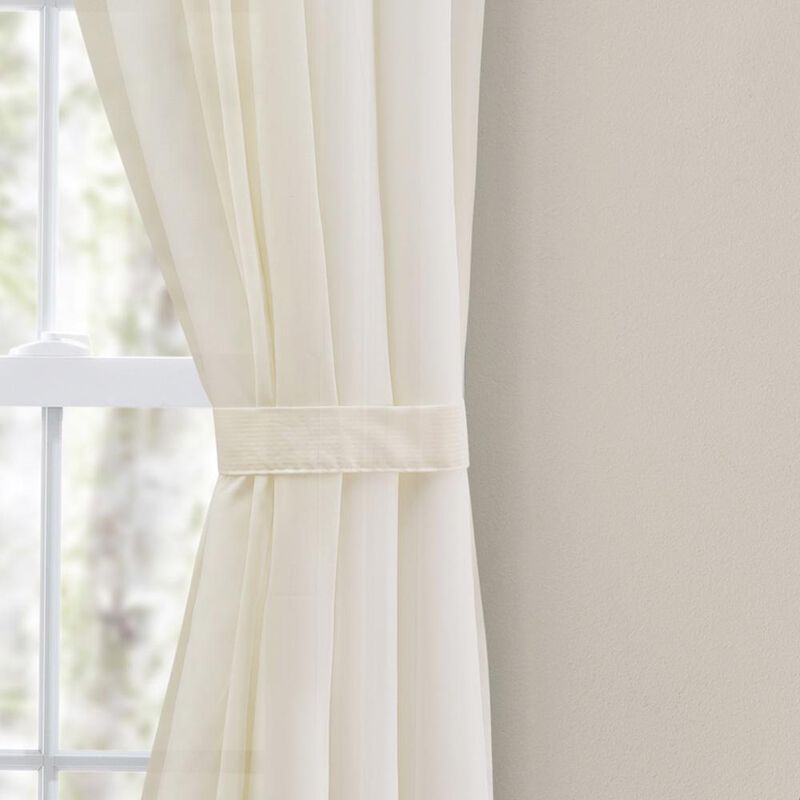 Ellis Curtain Cotton Voile 1.5" Rod Packet Tailored Curtain Panel Pair for Windows 80" x 72" Natural