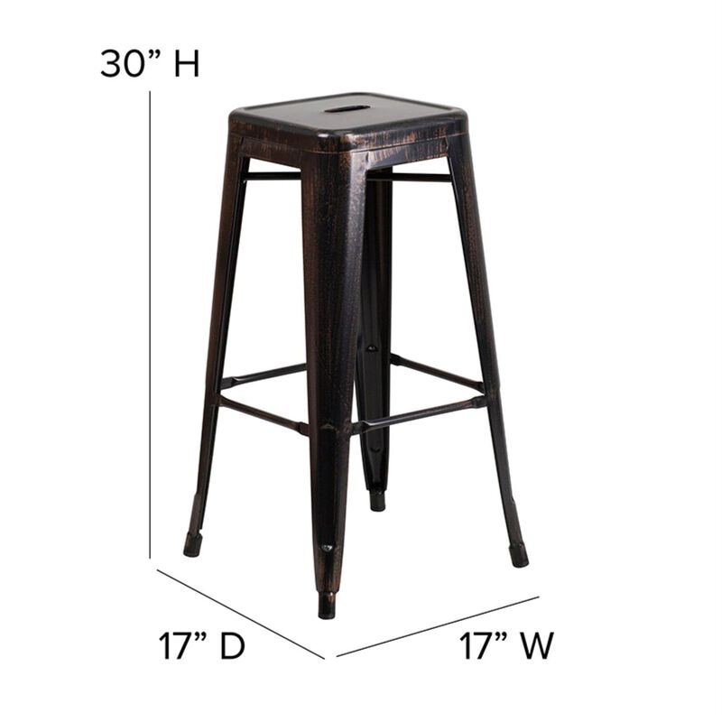 Flash Furniture Commercial Grade 30" High Backless Black-Antique Gold Metal Indoor-Outdoor Barstool with Square Seat
