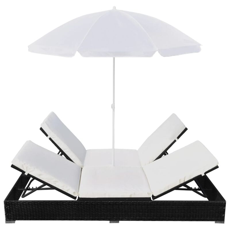 vidaXL Outdoor Lounge Bed with Umbrella Poly Rattan Black