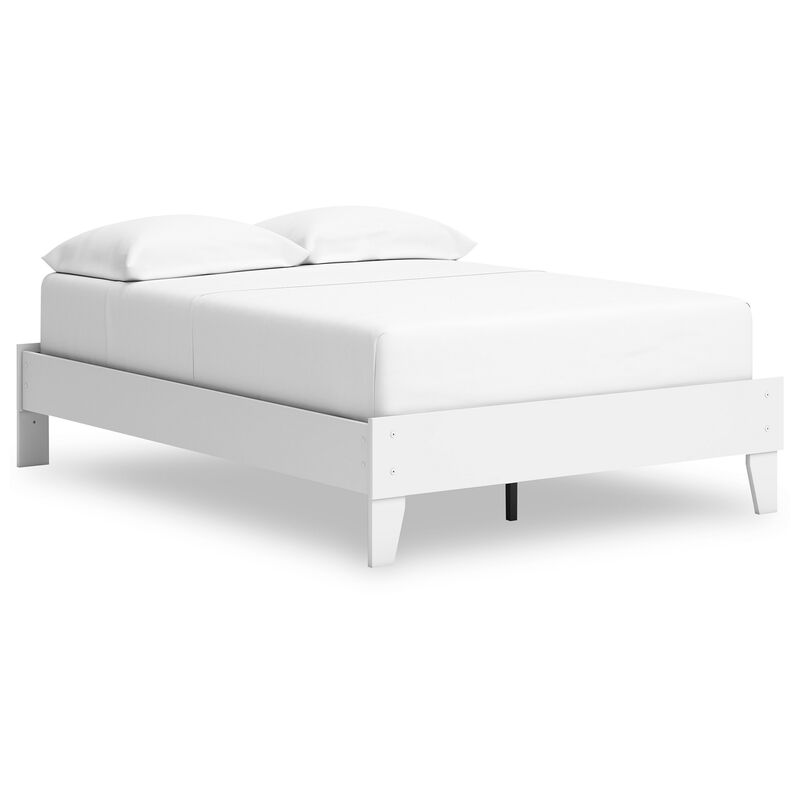 Kally Full Platform Bed, Matte White Wood, Low Profile Tapered Legs - Benzara