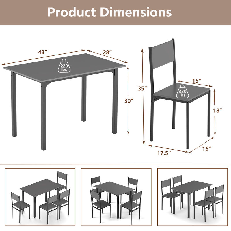 5 Piece Dining Table Set Industrial Style Kitchen Table and Chairs