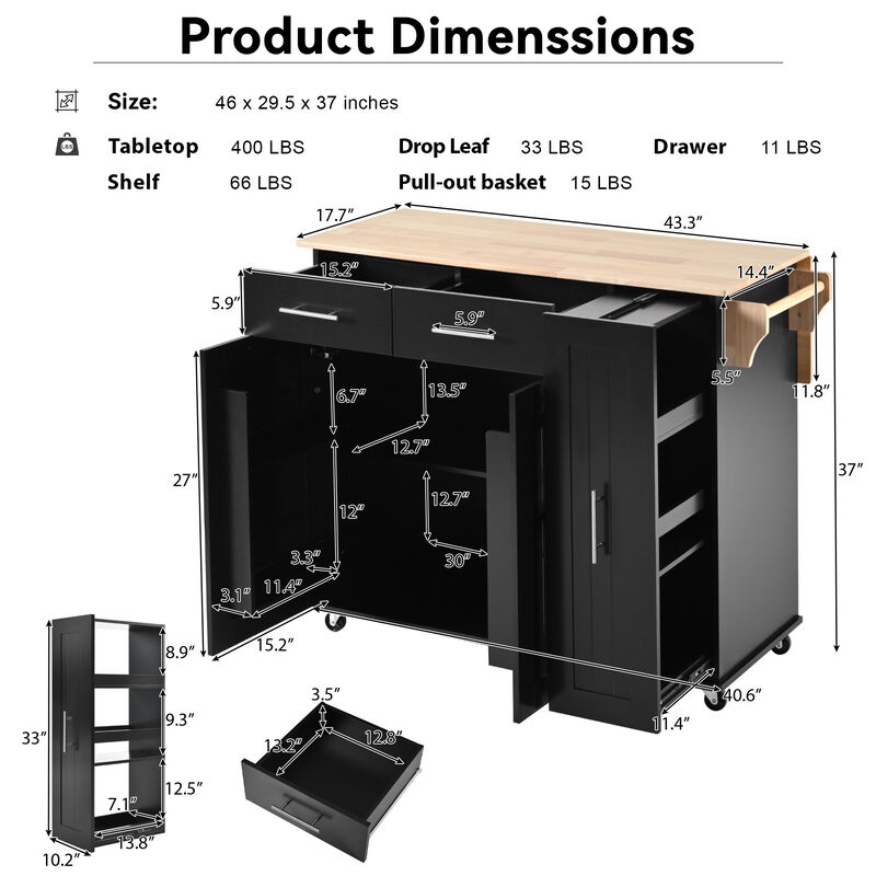 Merax Kitchen Storage Island Cart on Wheels