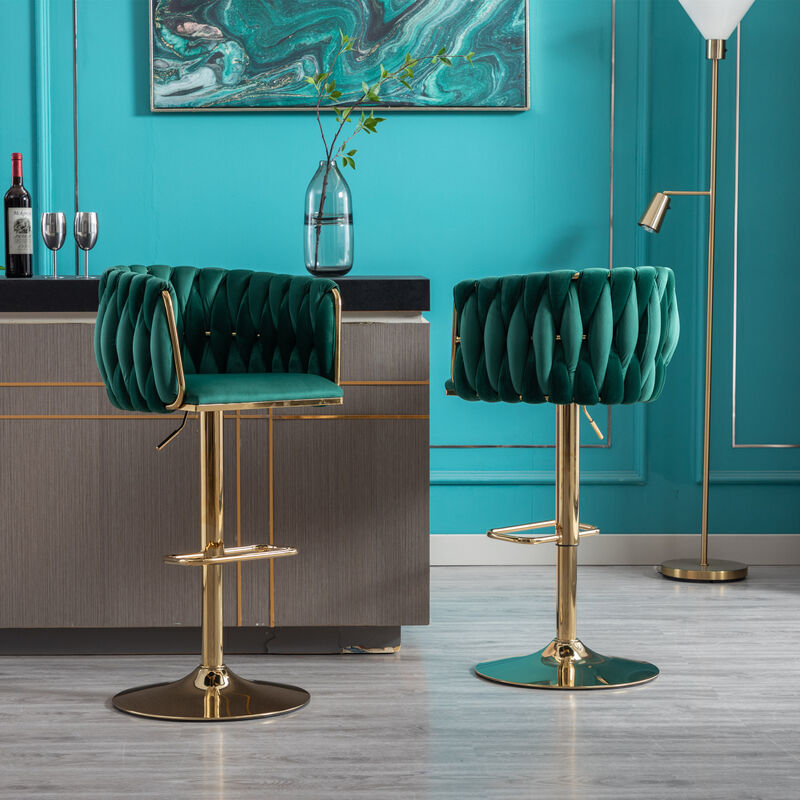 Set Of 2 Bar Stools, With Chrome Footrest And Base Swivel Height Adjustable Mechanical Lifting