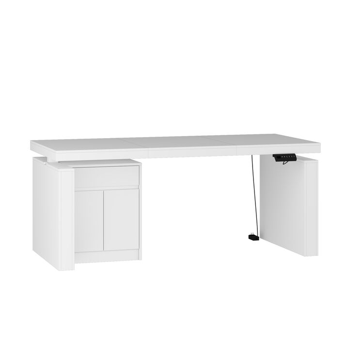 L-Shaped 70.9 in. W Adjustable Height Desk Ergonomic Stand-up Desk White Home Office Sit with Memory Preset Controller