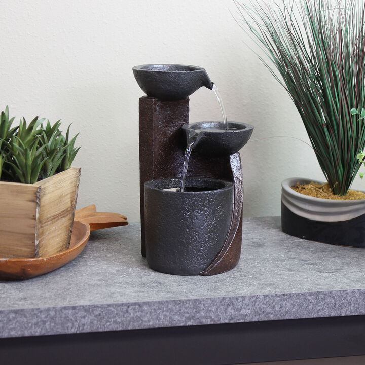 Sunnydaze Descending Bowls Resin Indoor 3-Tier Water Fountain - 9 in