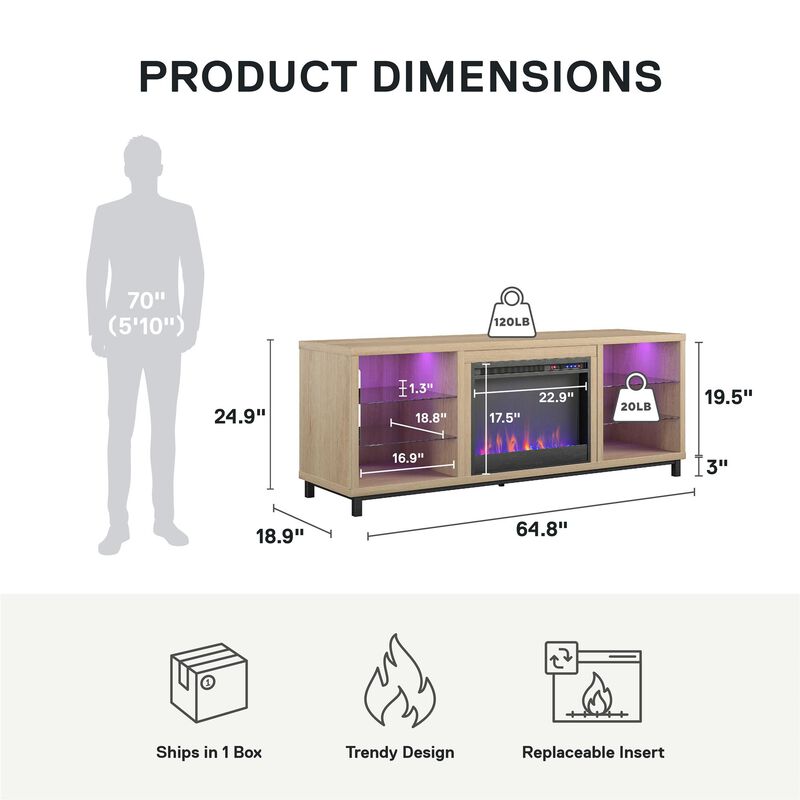 Ameriwood Home Lumina Deluxe Fireplace TV Stand for TVs up to 70"