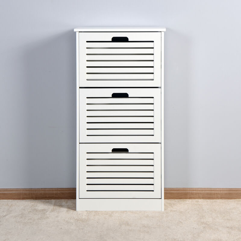White Wooden Shoe Cabinet with 3 Flip Doors