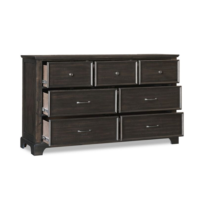 Benjara Brown Annu 68 Inch Wide Dresser, 7 Drawers, Felt and Cedar Lining, Walnut