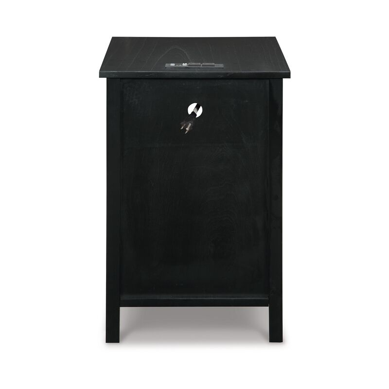 Gena Side End Table, Shelf and Pull Out Tray, Black Solid Wood 24 Inch - Benzara