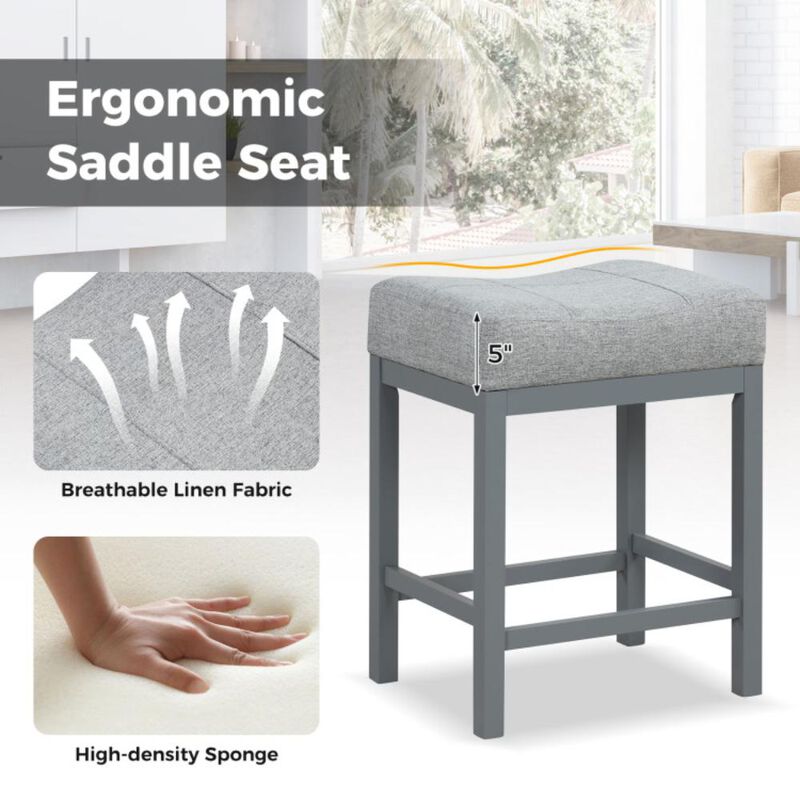 Hivvago 24.5 Inches Linen Fabric Saddle Stools Set of 2 with Cushioned Seat
