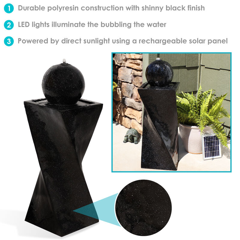 Sunnydaze Black Ball Solar Water Fountain with Battery/LED Lights - 30 in