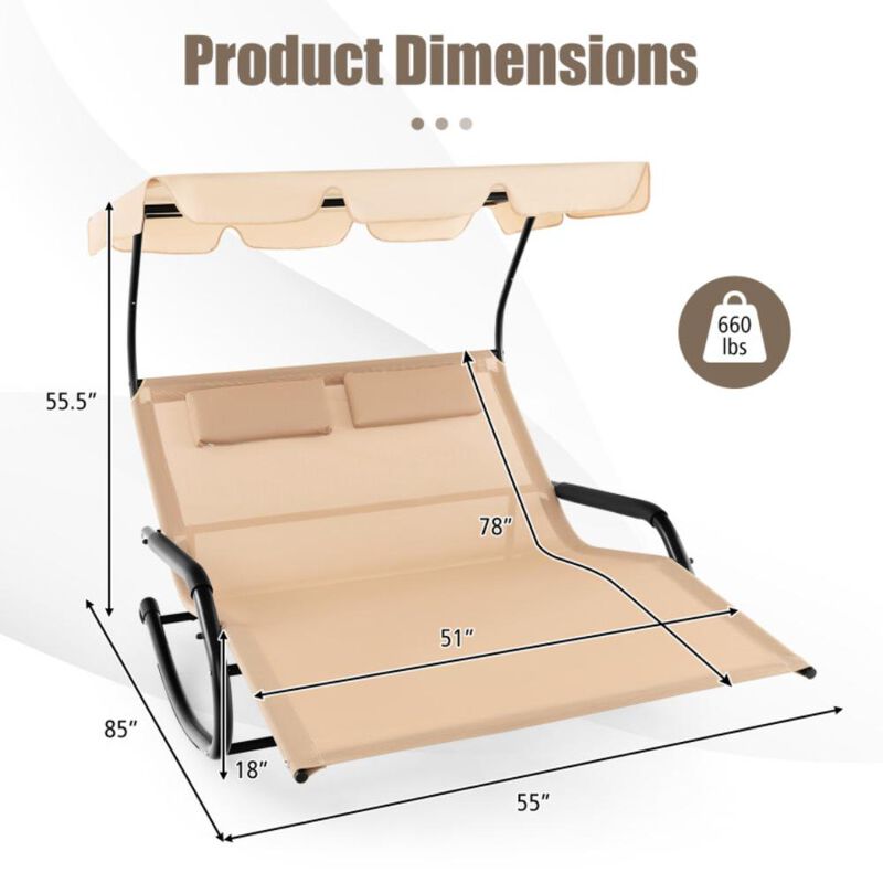 Hivvago Outdoor 2 Persons Rocking Chaise Lounge with Canopy and Wheels
