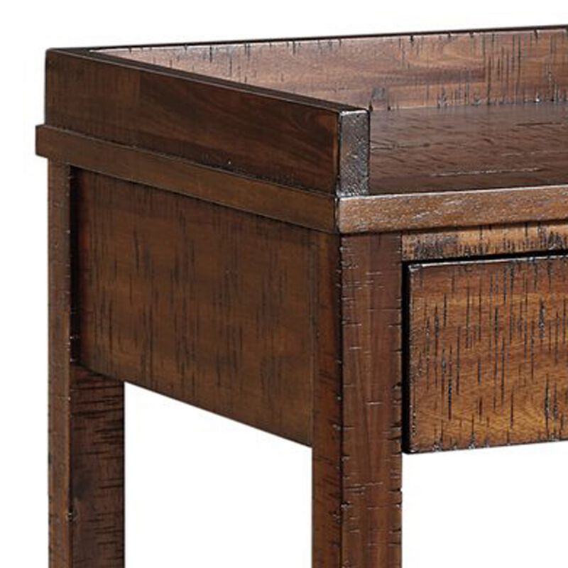 Wooden Printer Stand, 2 Drawers, 1 Open Compartment, Brown - Benzara
