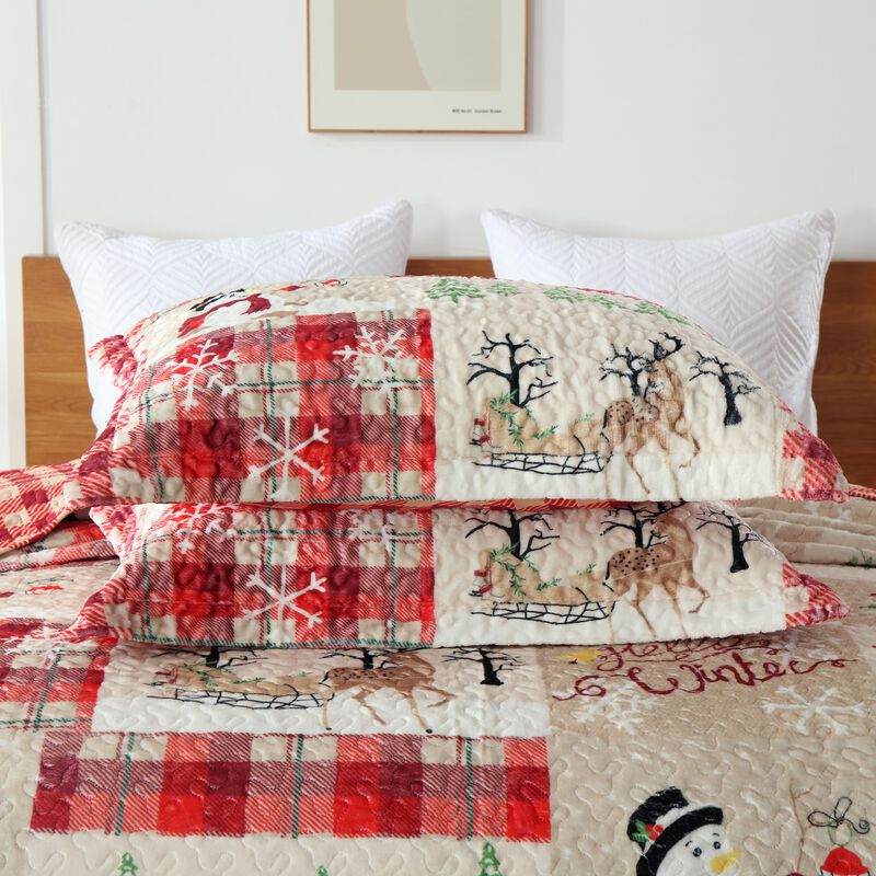 Marcielo 3 Pc Velvet Quilted Oversized Christmas Quilt Bedspread Set