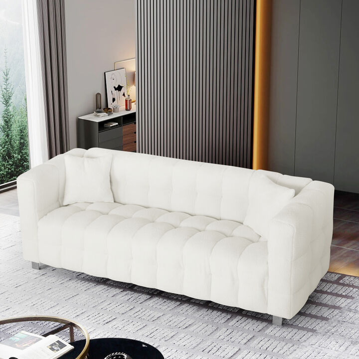 Beige Plush Sofa with Throw Pillows & Hardware Support