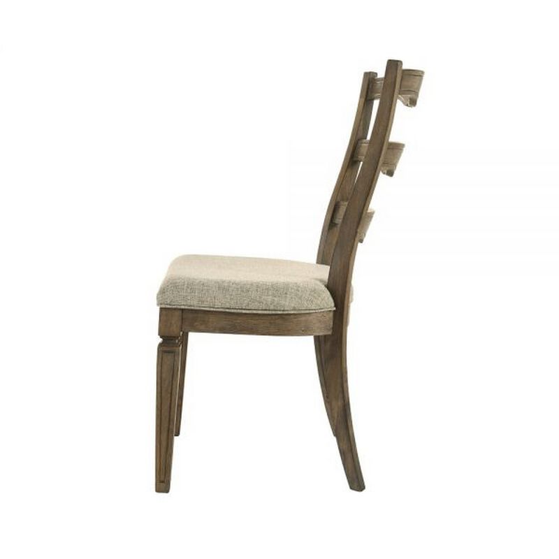 Stacy 19 Inch Dining Chair, Set of 2, Fabric Upholstery, Weathered Oak - Benzara